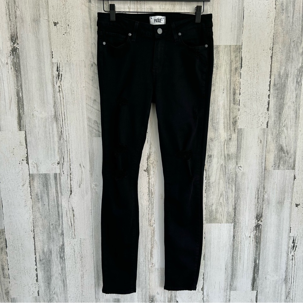 PAIGE Verdugo Ultra Skinny Black Denim Destructed Jeans 28